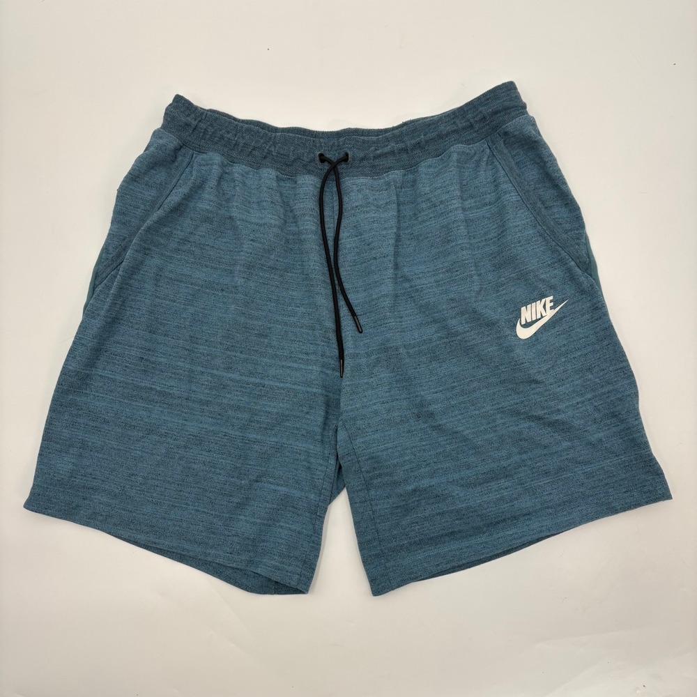 Nike Mens 2XL Blue Heathered Knit Athletic Shorts Drawstring Zip Pockets